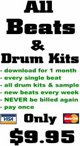 Download All Rap Beats, Hip Hop Instrumentals, R&B Beats, amd hip Hop Drum Kits For 1 Month. No Hidden Charges, Pay Once, Never be Billed Again